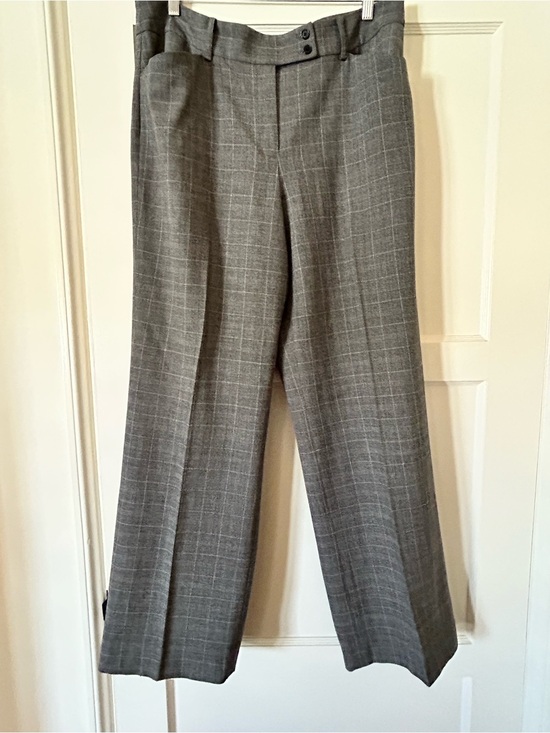 Anne Klein Pants - AK Anne Klein Gray Windowpane Wide-Leg Trousers